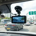 자동차 유리 안쪽에 장착된 블랙박스 모습