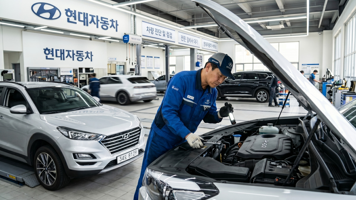 자동차 서비스센터 리콜 수리 장면