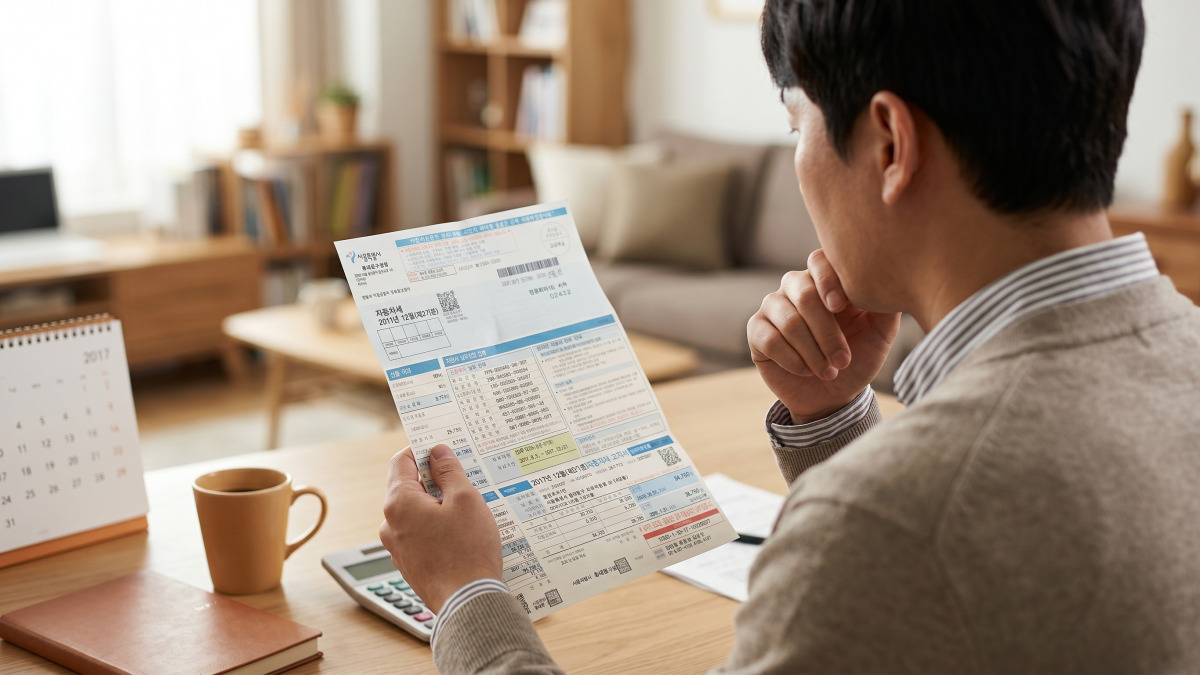 자동차세 고지서를 보고 있는 차주의 모습