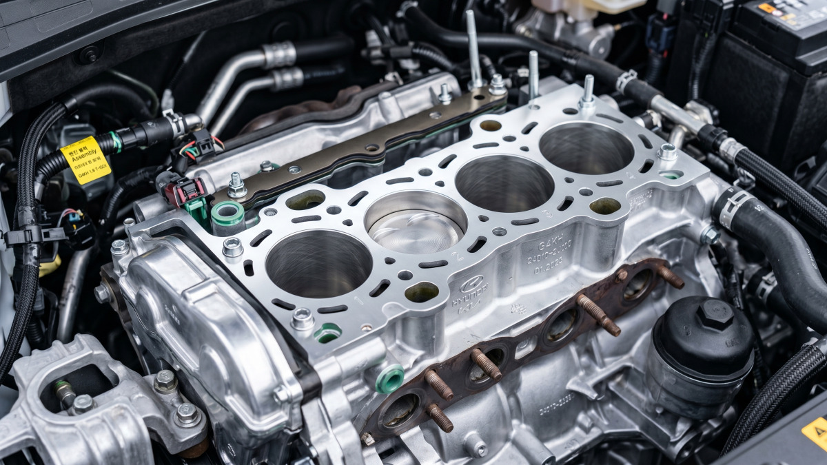 자동차 엔진 내부 실린더 블록 정밀 가공 클로즈업