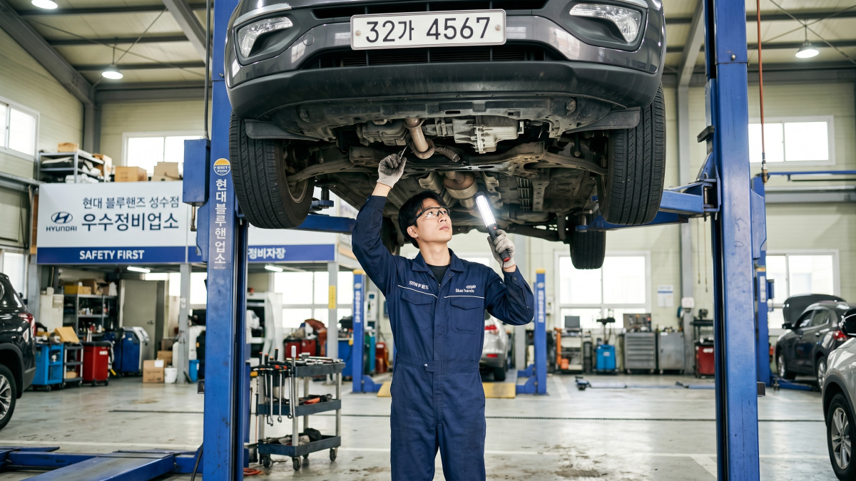정비사 차량 하부 점검 장면