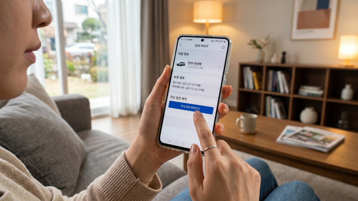 스마트폰으로 차량 보증 기간 확인하는 장면
