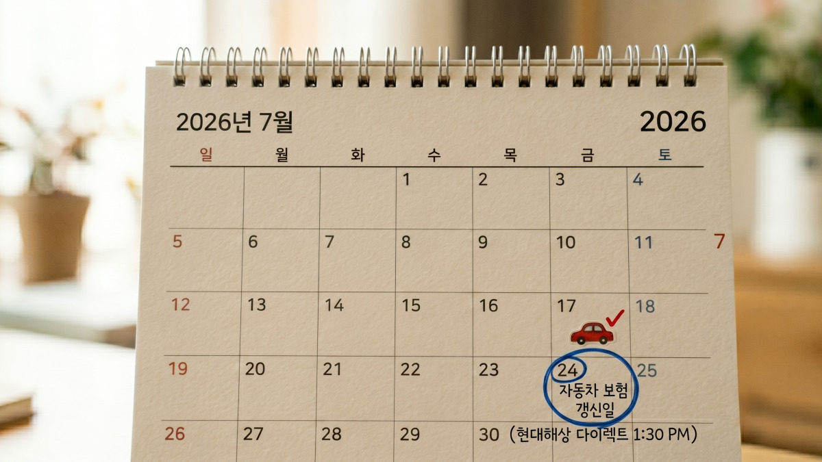 자동차보험 갱신일이 표시된 달력