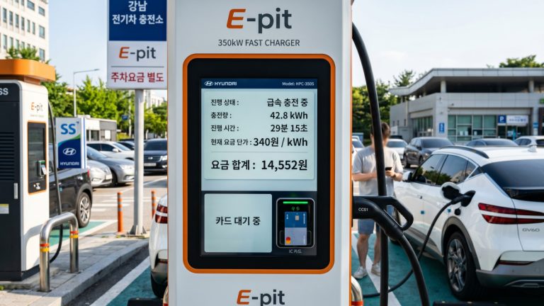 전기차 충전기 화면에 요금이 표시된 장면