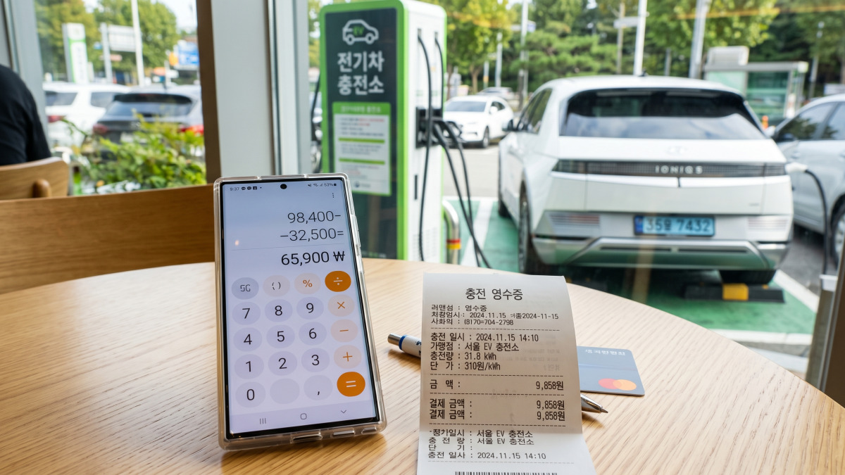 스마트폰 계산기와 전기차 충전 영수증